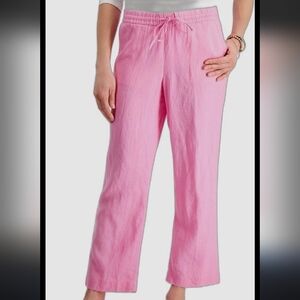 NWOT Charter Club Pink Straight Leg Linen Pull On Pants